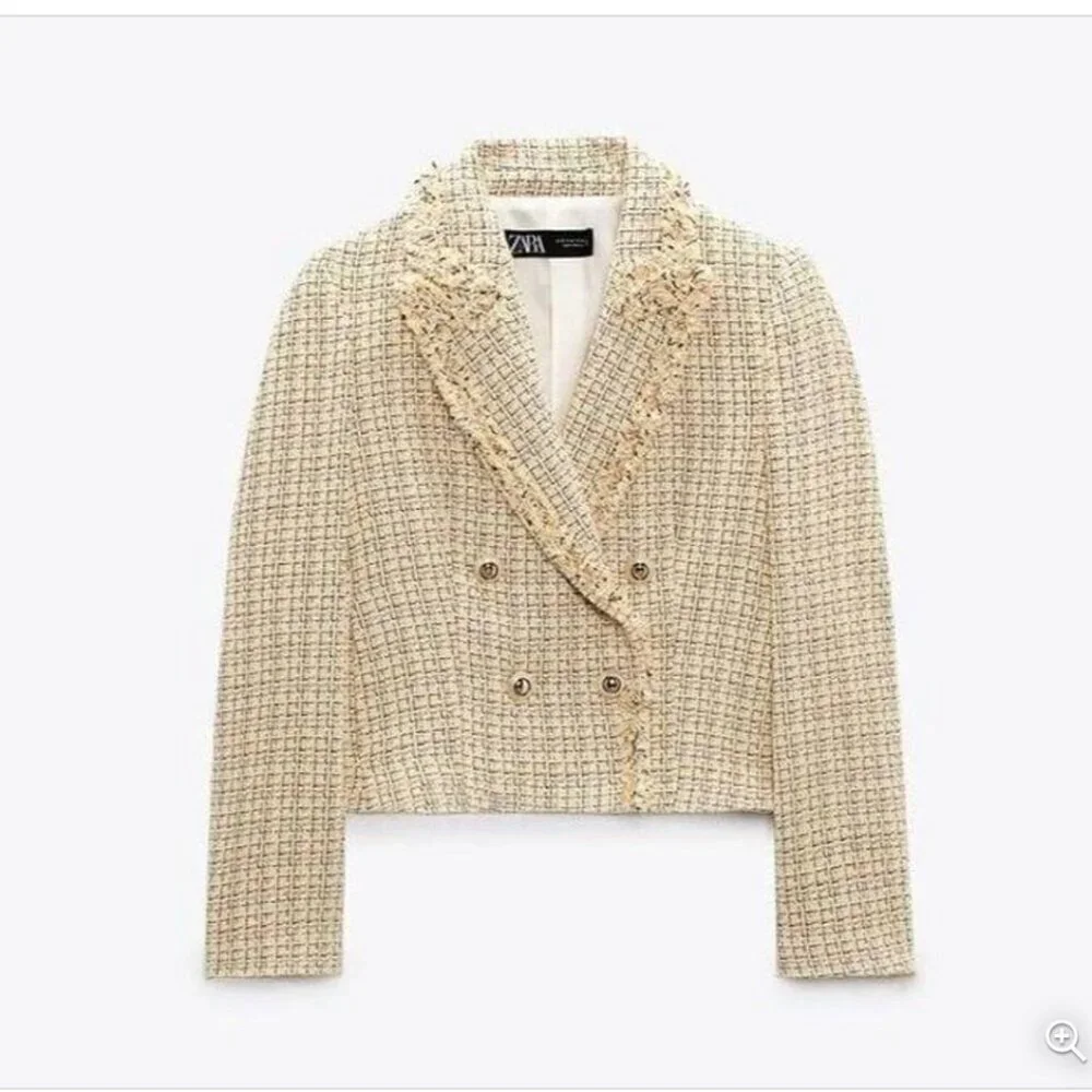 Zara Tweed Double-Breasted Jacket with Fringe, Size Medium NEW WITH TAG! - Picture 8 of 12